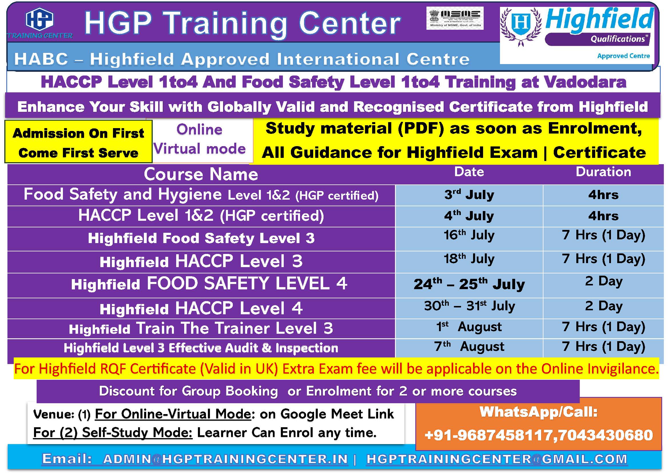 HACCP and FoodSafety Training Calendar 1