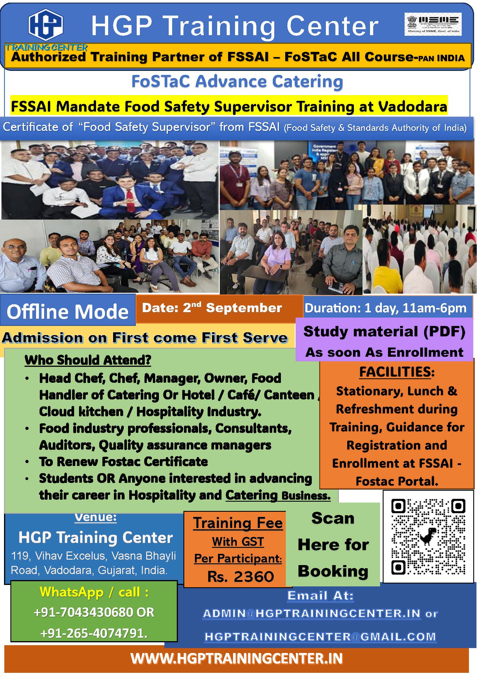 FSSAI FoSTaC Catering Training in Vadodara, Gujarat – September 2!