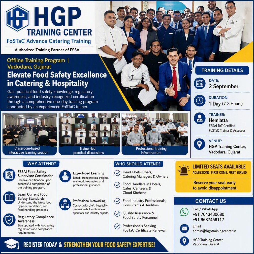 FoSTaC Advanced Catering Training – 2nd September 2026 at Vadodara-Gujarat